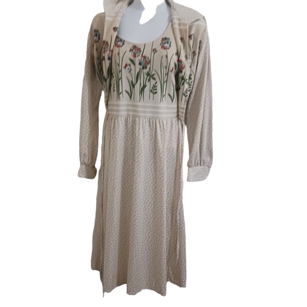 Vintage Verona Dress and Bolero Knit Size 10 Tan Tan Floral 2 Pcs Set MCM